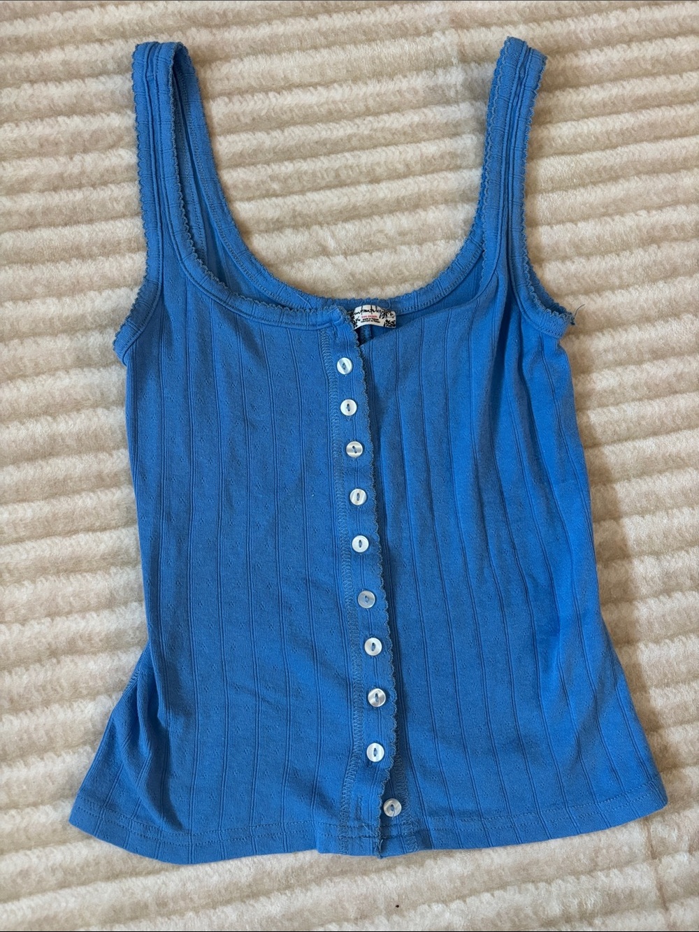 Free People Bright Blue Ribbed Button-Front Tank